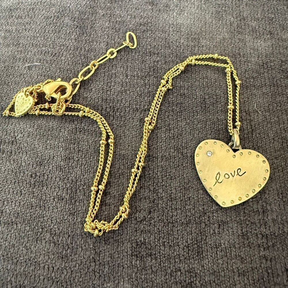 Stella & Dot Heart Shaped Signature Love Script Pendant Necklace Gold over Sterl